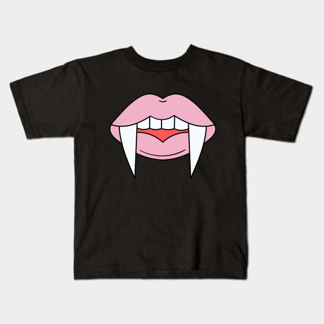 Vampire Girl fangs and pink lips Zombie Halloween Illustration Kids T-Shirt by CONCEPTDVS